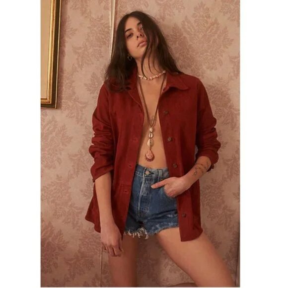 Free People Maya Suede Leather Shirt Jacket (S) - Picture 1 of 6
